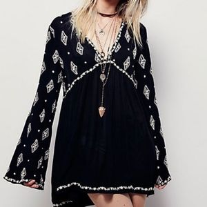 Free People Black & White Embroidered Tunic